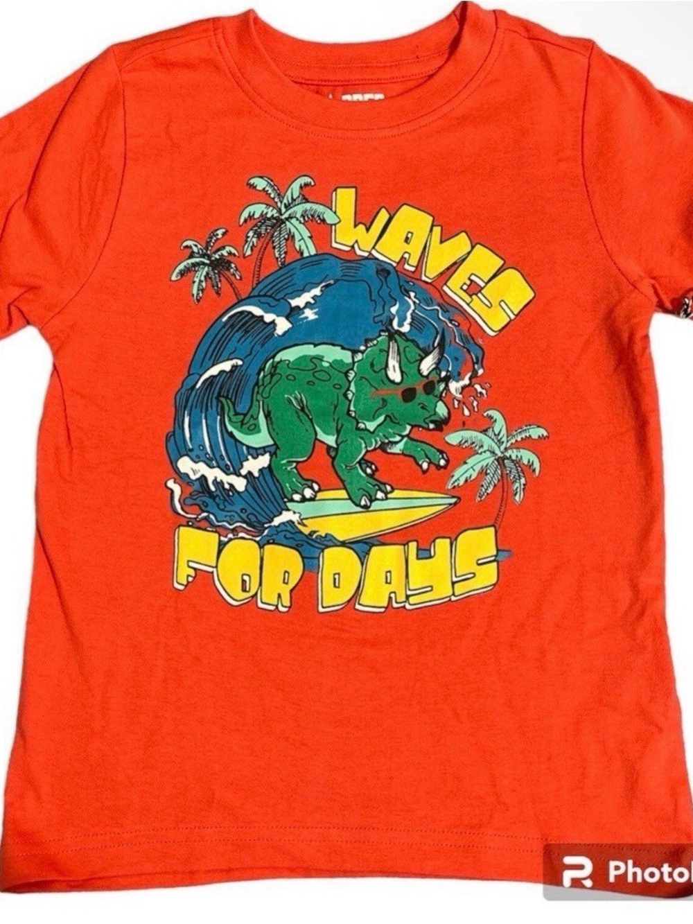 Copper Denim Boys Dinosaur Surfing T-Shirt Orange Graphic Tee Triceratops 3T